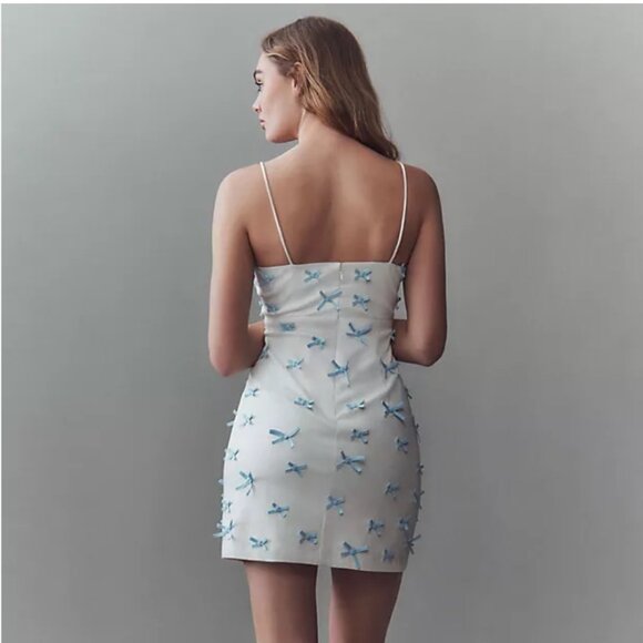 ANTHROPOLOGIE BHLDN Blue Bow Fitted Ivory Mini Dress Size 8 NEW WITH TAG